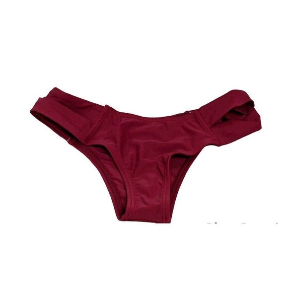 Zaful Womens Size 6 Burgundy Strappy Open Sides Beach Swimwear Bikini Bottom - Picture 1 of 6